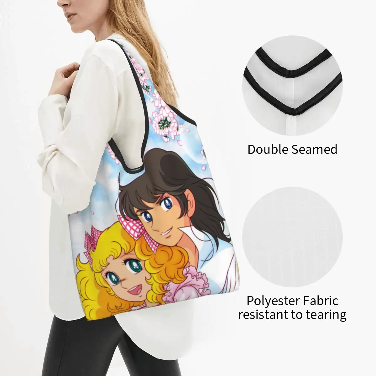 Candy Grocery Tote Shopping Bags Kawaii Anime Manga Cartoon Girl Shoulder Shopper Bag Large Capacity Handbag shopping bag,tote bags,grocery bags