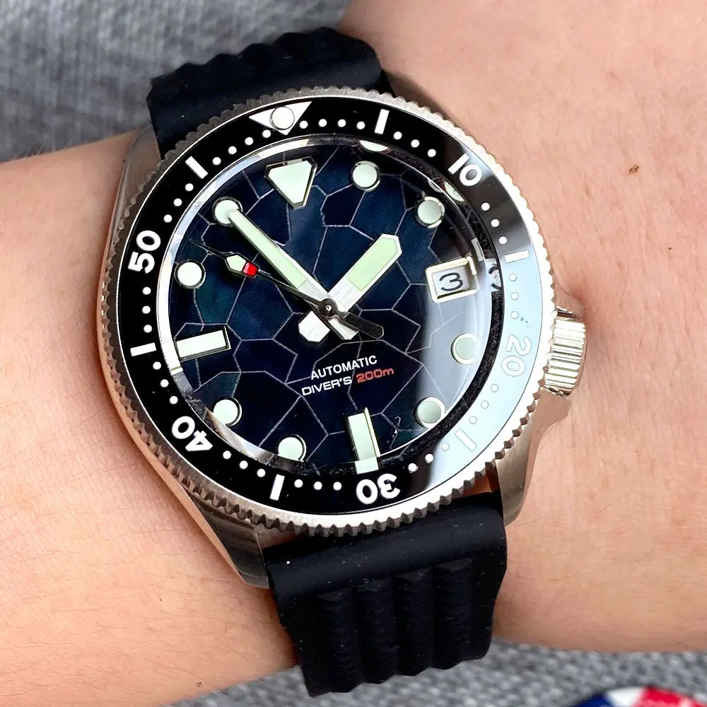 37mm Black Shell Dial NH35 Tandorio 200m Diver 120 Click Sapphire Glass Luminous Automatic Men Watch Date Waffle Strap 3.8 Crown tandorio diving automatic watch for men nh35a movement 20atm auto date 200m water resist 39mm sapphire crystal screw in crown