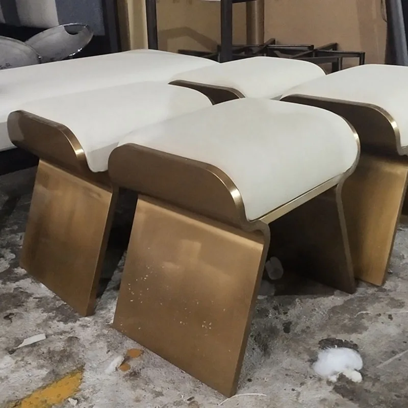 Nordic Metal Stools for Van Chair Hallway Ottoman Soft Leather Light Luxury Casual Household Footstool for Living Room Hotel