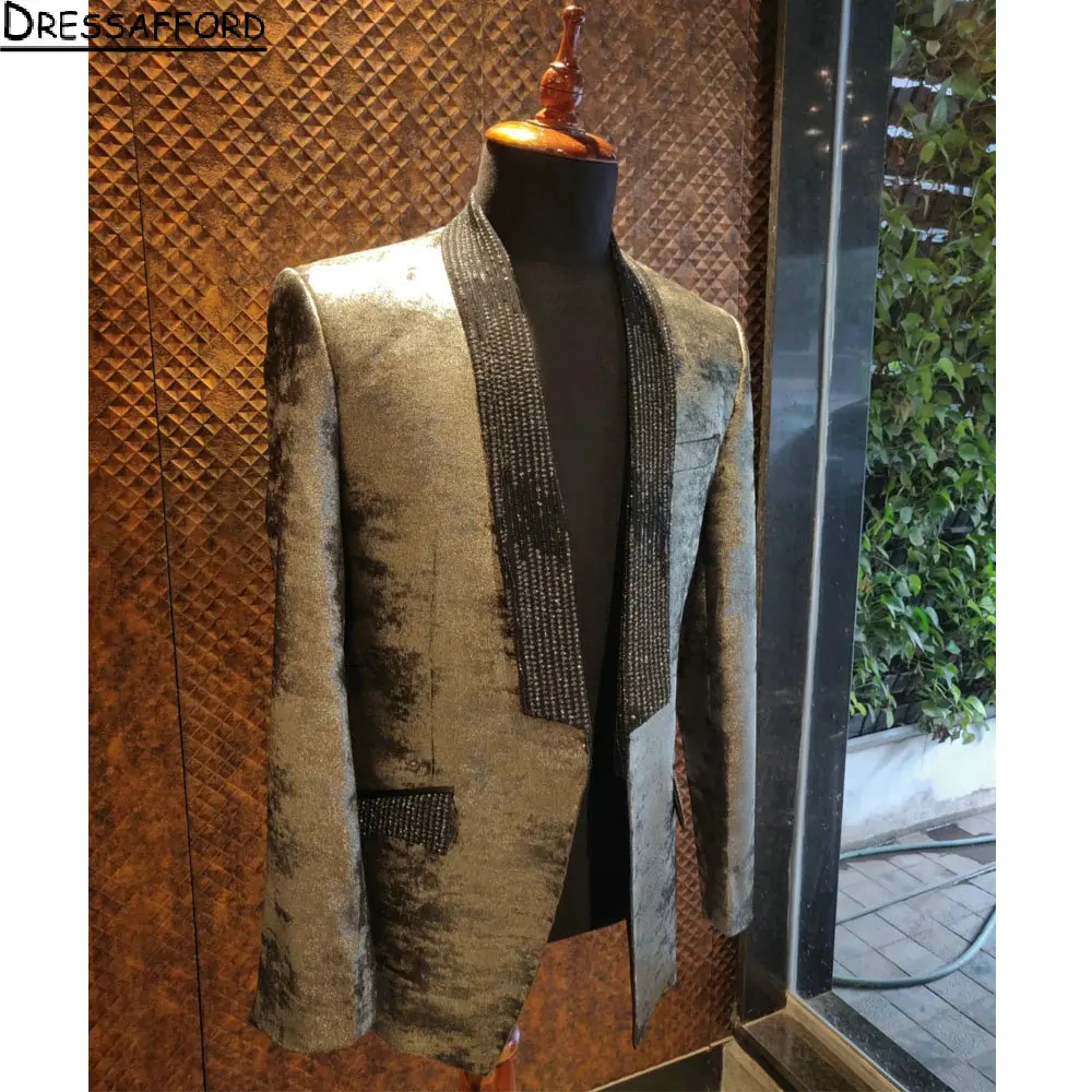 Men Suits Crystal Beading Formal Evening Party Two Pieces Groom Wear ( Jacket + Pants ) men suit set