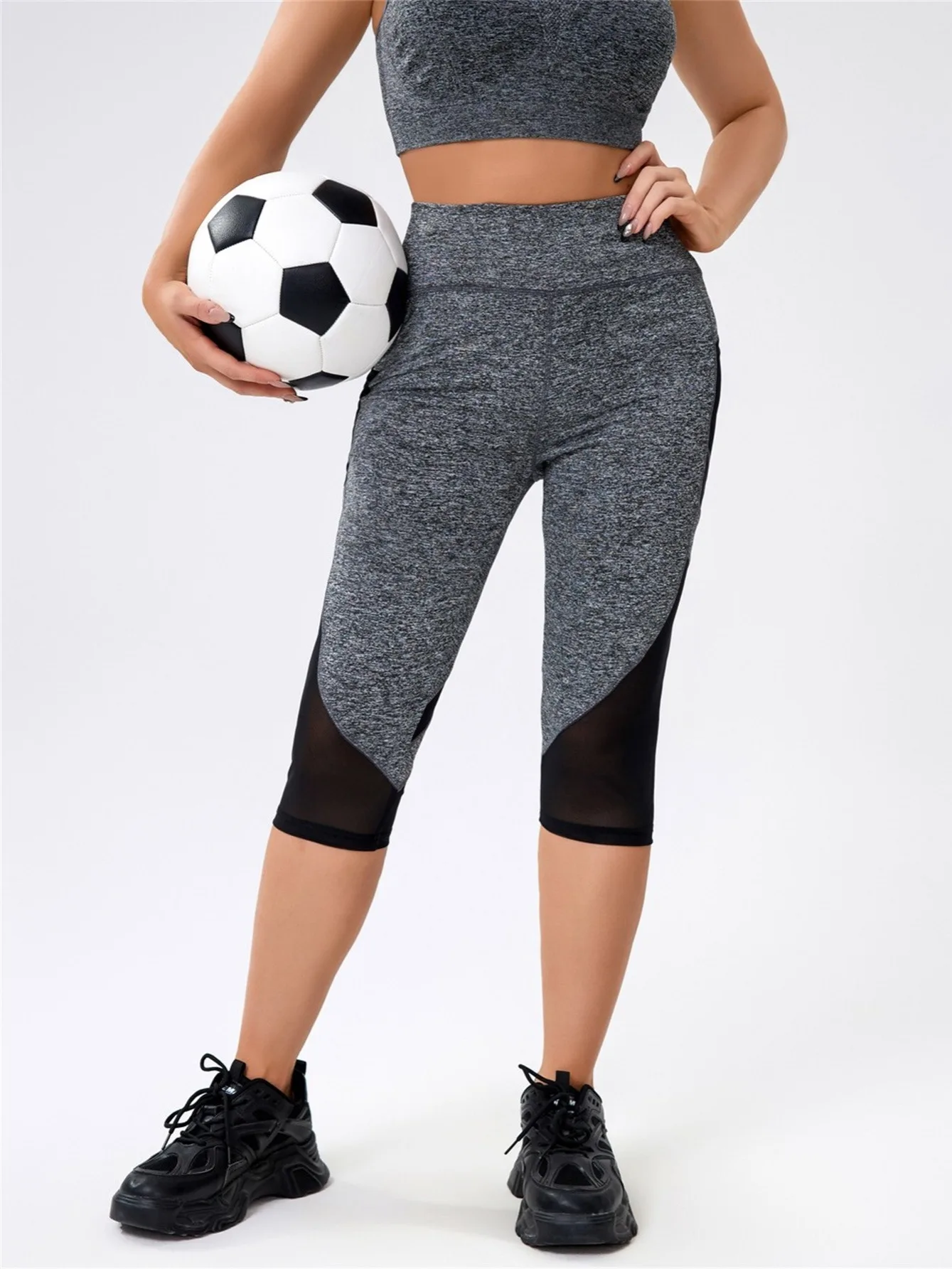 JSC Oversize Women Gym Shorts Black Workout Leggings Tights Fitness Outfits Yoga Pants 3/4 Sports Spandex Soft Jogging Wear