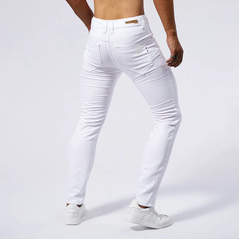Jeans White Men Cotton High Waist Pants Stretch Jeans Plus Size Summer Men's Waist Elastic Pants Plus Size 38 denim pants denim trousers men trousers