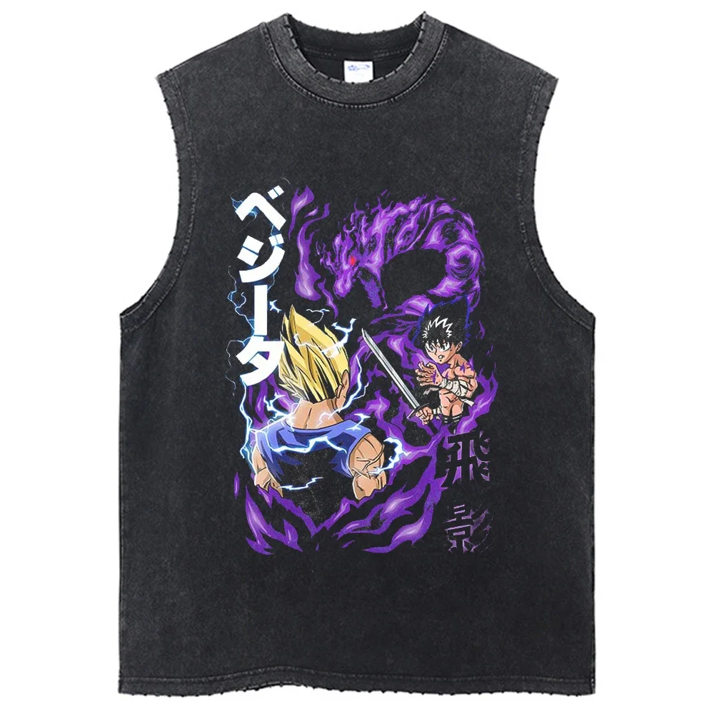 Fashion Dragon Ball Z Harajuku T-Shirts Retro Streetwear Washed Anime Man Tank Tops Tees Retro Manga Oversize Sleeveless Vest