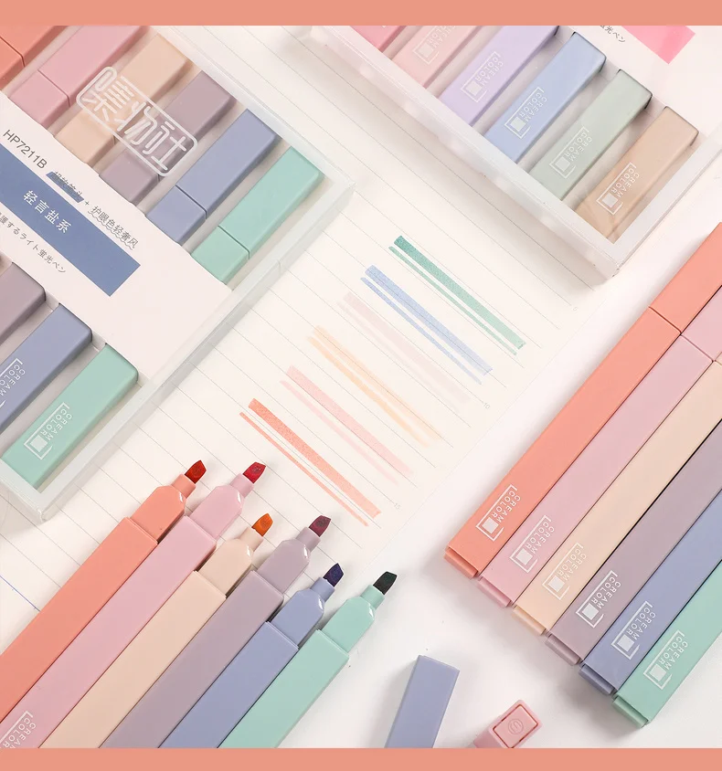 JIANWU 6pcs/set Soft Tip Highlighter Light Color Kawaii Marker Pen DIY Photo Album Journal Fluorescent Pen Student Stationery JIANWU 6pcs/set Soft Tip Highlighter Light Color Kawaii Marker Pen DIY Photo Album Journal Fluorescent Pen Student Stationery