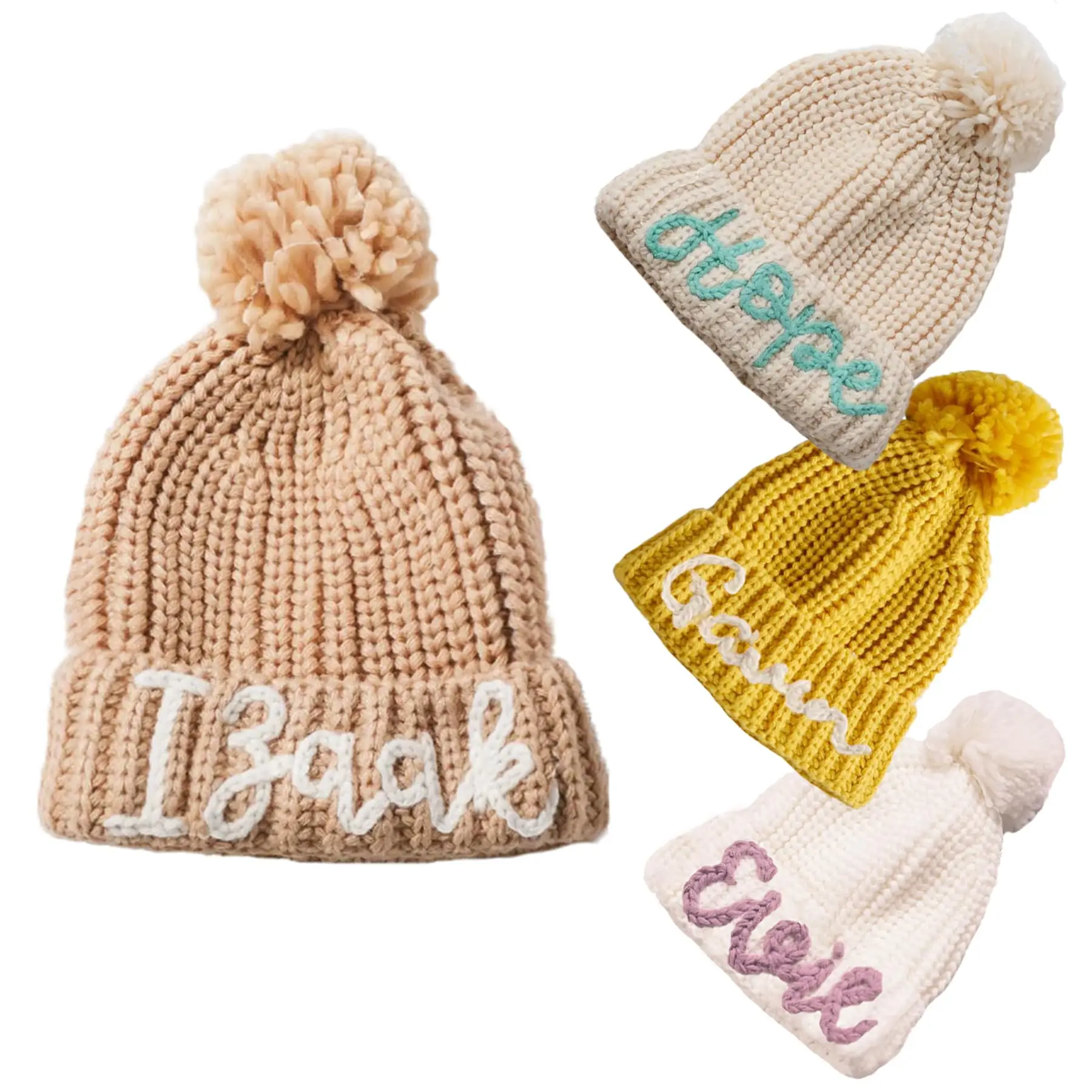 Personalized winter Beanie Hats, name Hand Embroidered Knited Beanie Name for Infants Toddlers Girls Boys Christmas Gift