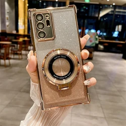 Plating Magnetic Holder Silicone Stand Case - Premium Protective Cover - S24 (FS SFCX Gold)