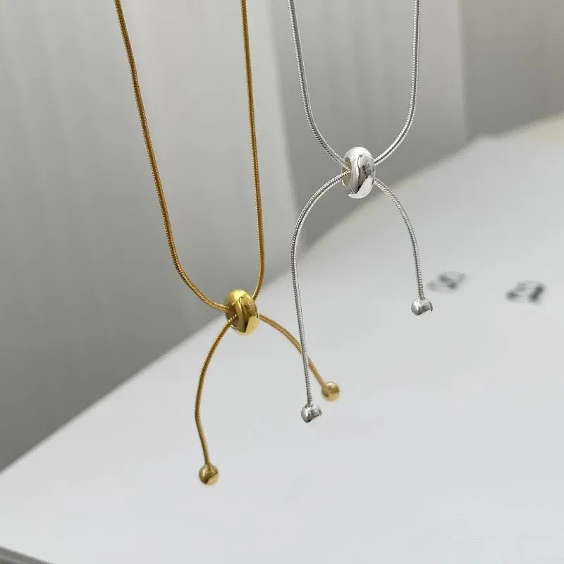 Silver Color Pull-out Adjustable Sweater Chain High-grade Necklace for Women Snake Bone Collarbone Chain Jewelry Gift