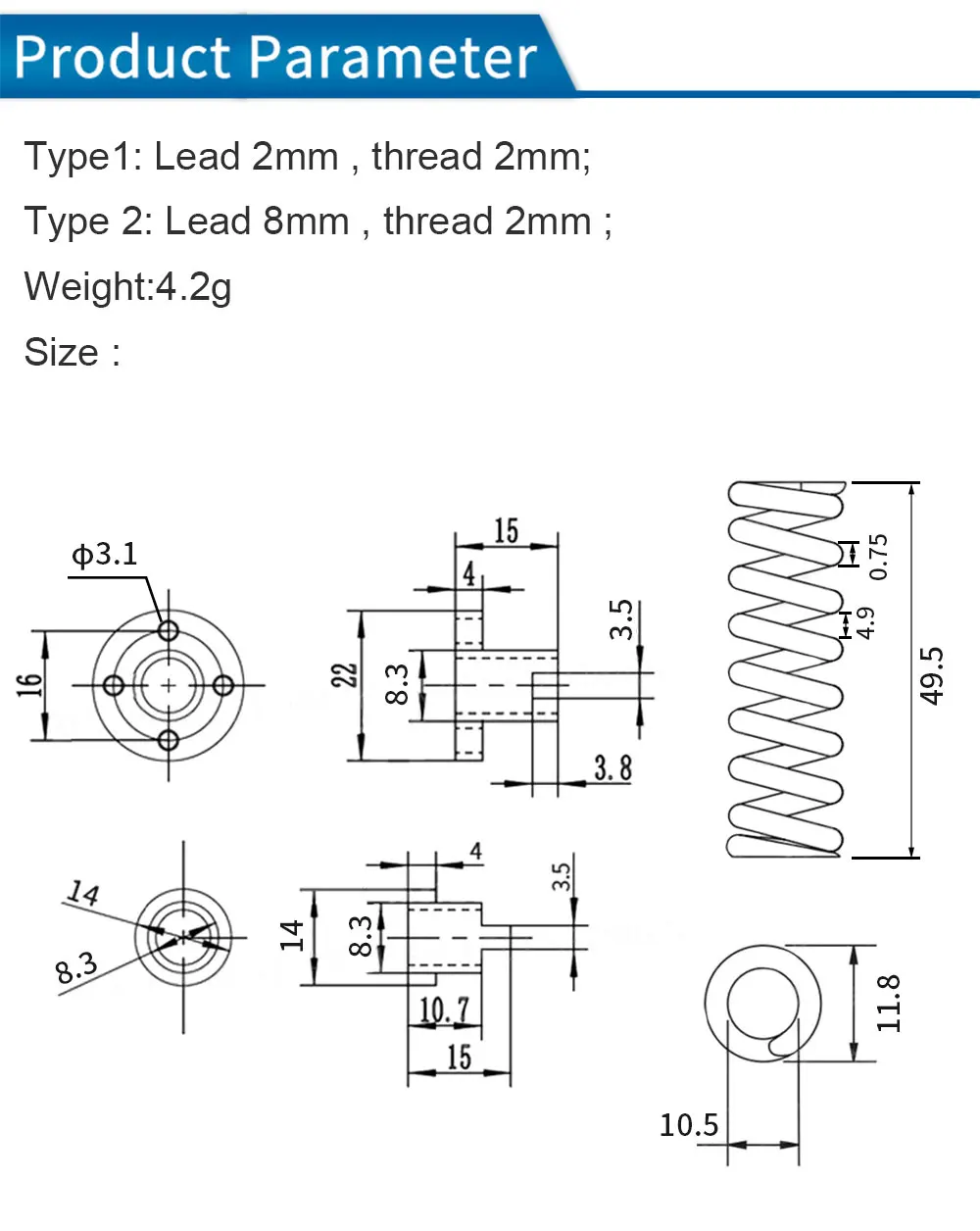 porca de bronze pom chumbo 2mm 4mm