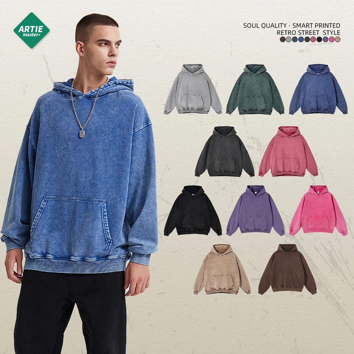 

Heavyweight 420g retro batik do old hooded sweatshirt loose washed men and women new sweatshirt