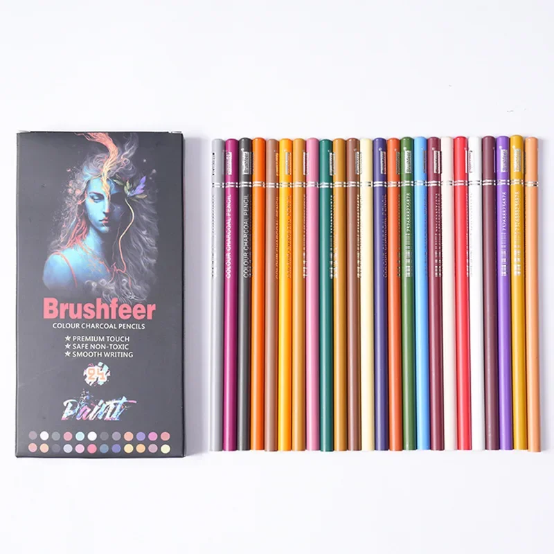 24 Color Charcoal Pen Set for Art Students, Sketching and Sketching, Brown Coffee Color, Black White Charcoal Pen