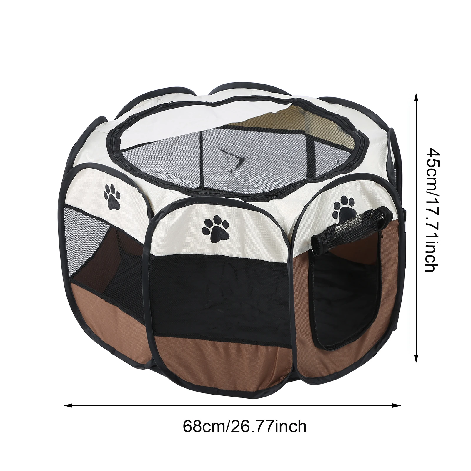 Pet Cat Dog Portable Foldable Cage Exercise & Play Tent Mesh Cover Indoor/Outdoor Use Coffee