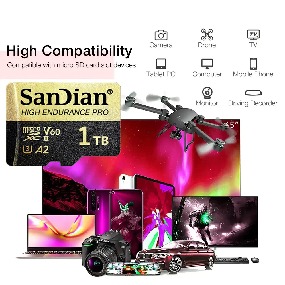 SanDian Uitra 마이크로 SD 카드, 고속 메모리 카드, 모니터 전화 카메라용 TF 미니 SD 플래시 카드, 1TB, 2TB