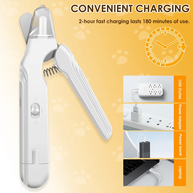 2 in 1 Pet Nail Grinder and Clipper Cat Dog Grooming Tool with LED Lights and Splash Guard USB Rechargeable Cat Dog Nail Trimmer 5