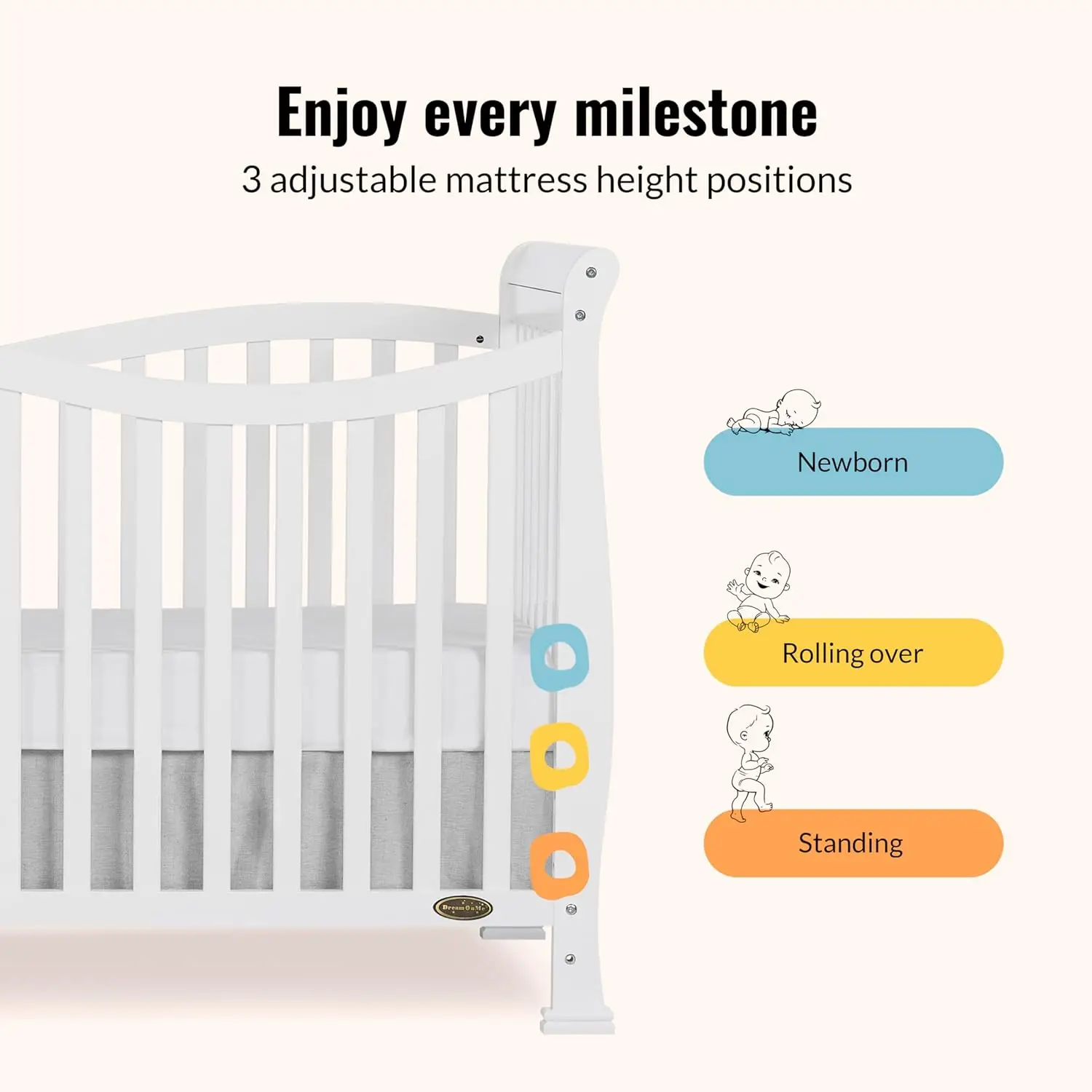 Violet 7-In-1 Convertible Life Style Crib In White, Greenguard Gold Certified, 4 Mattress Height Settings, Made Of Sustainable