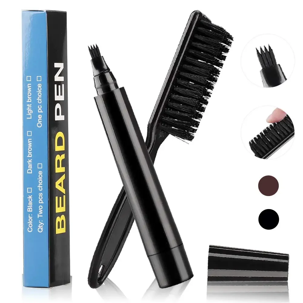 Beard Coloring Pen Waterproof Beard Pen Men Whisker Pencil Filler Pencil Brush Moustache Coloring Coverage Enhancer Mustache Repair Shape Filling