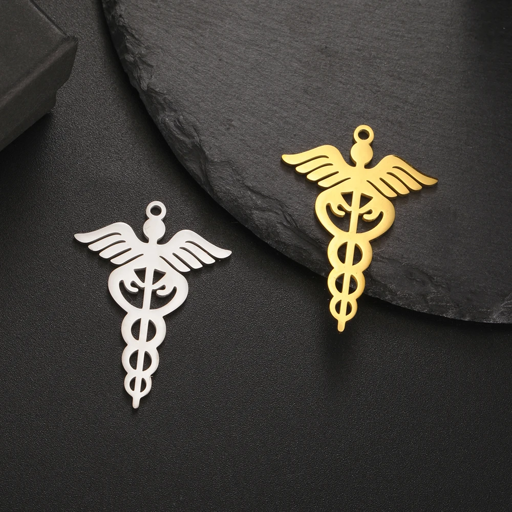 Dawapara Caduceus-Symbol-Anhänger für Halskette, Ohrringe, heilendes medizinisches Symbol, DIY-Charms, Edelstahl-Zubehör – Detail 11