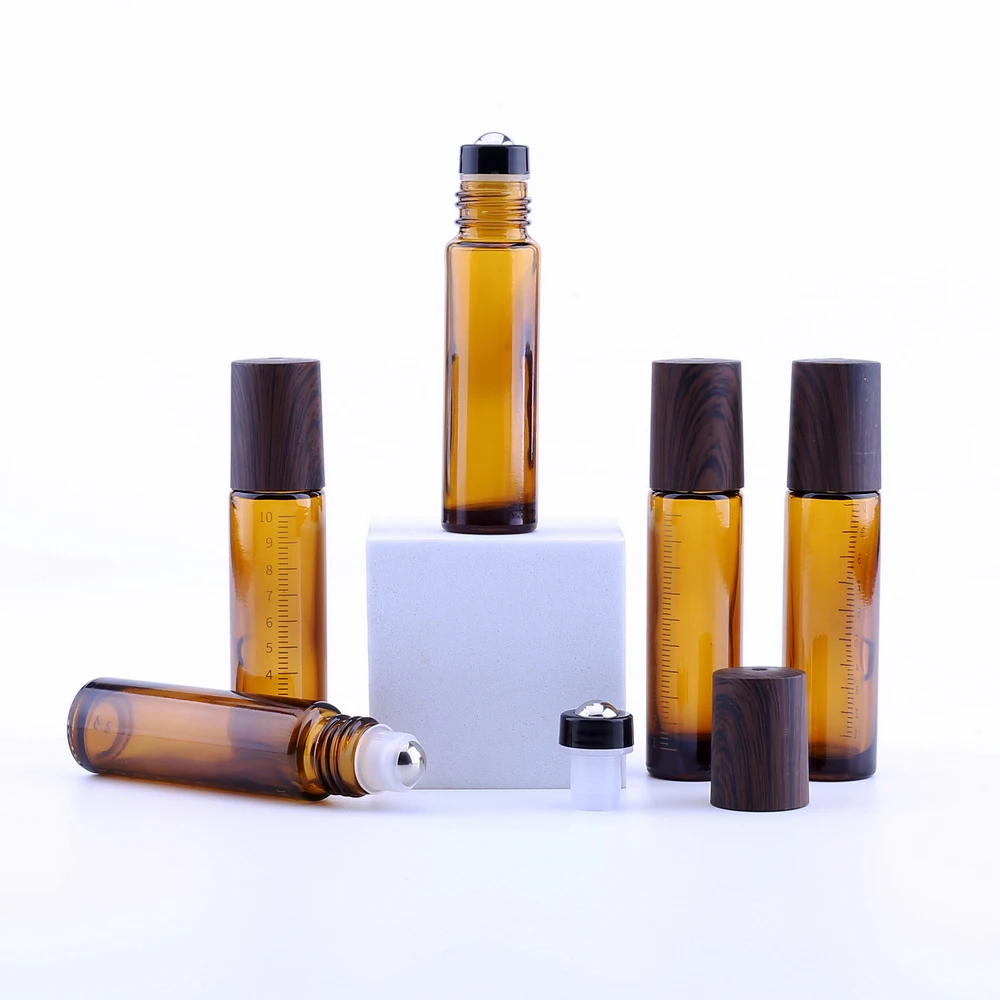 

30pcs 10ml Amber Roll On Perfume Bottle With Scale, 10cc Amber Essential Oil Rollon Bottle, Small Glass Roller Container