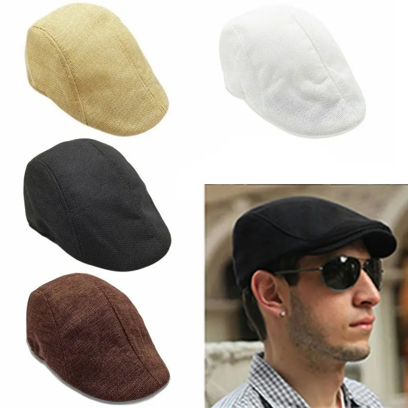 Beret Hat Vintage Linen Beret Caps for Men Women Autumn Fashion Newsboy Adjustable Hats Unisex Breathable Solid Color Artist Painter Hats