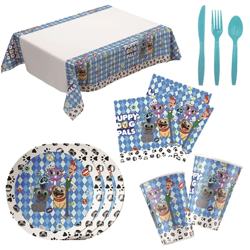 Puppy Dog Pals Birthday Theme Decorations Balloons Backdrop Banner Tablecloth Disposable Tableware Set Kids Party Supplies Gift