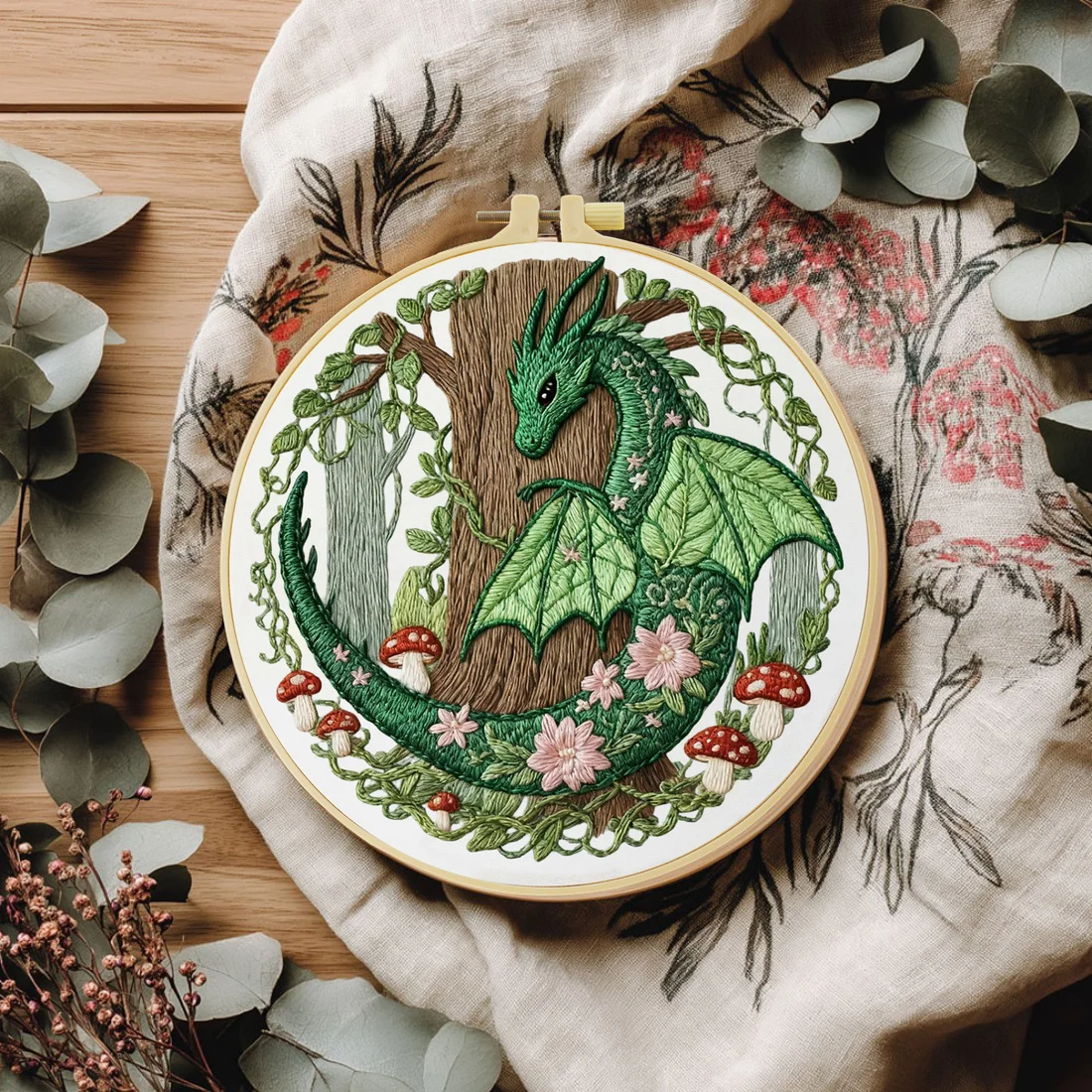 1 Stück 20X20CM/15X15CM Grüner Drache Stickerei Starter-Kit DIY Kreuzstich Nähkunst als Geschenk