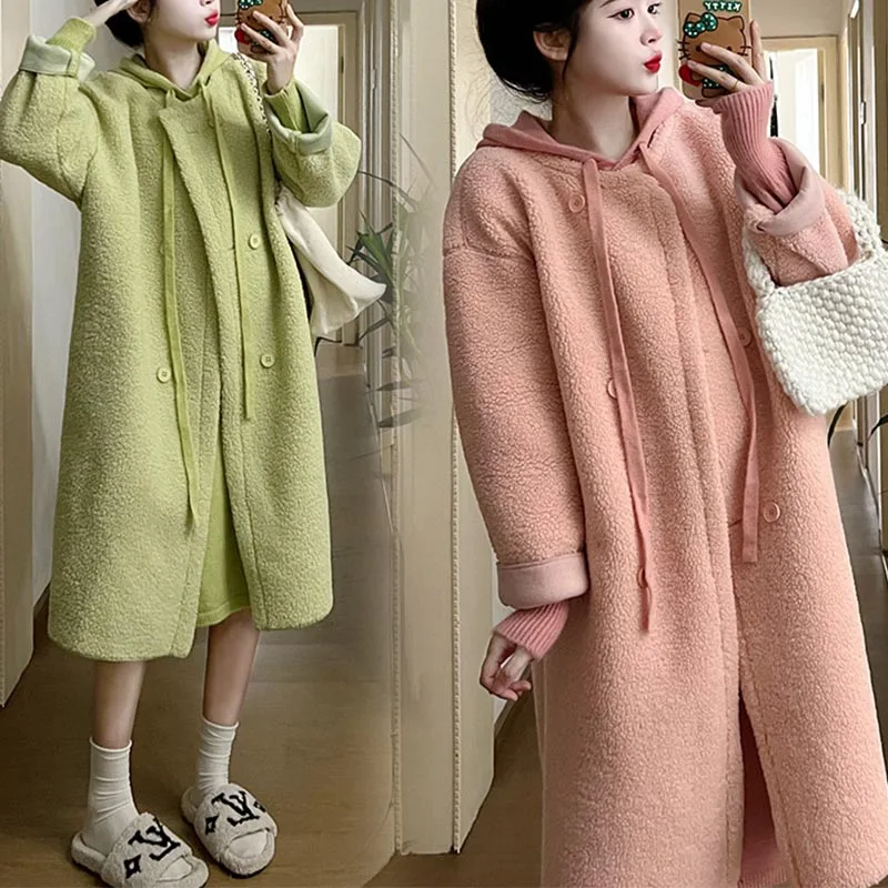 Maternity Coat Thicken Fleece Parka Puffer Jacket Long Winter Hooded Jacket Warm Coat Fashion Pregnant Women Clothing