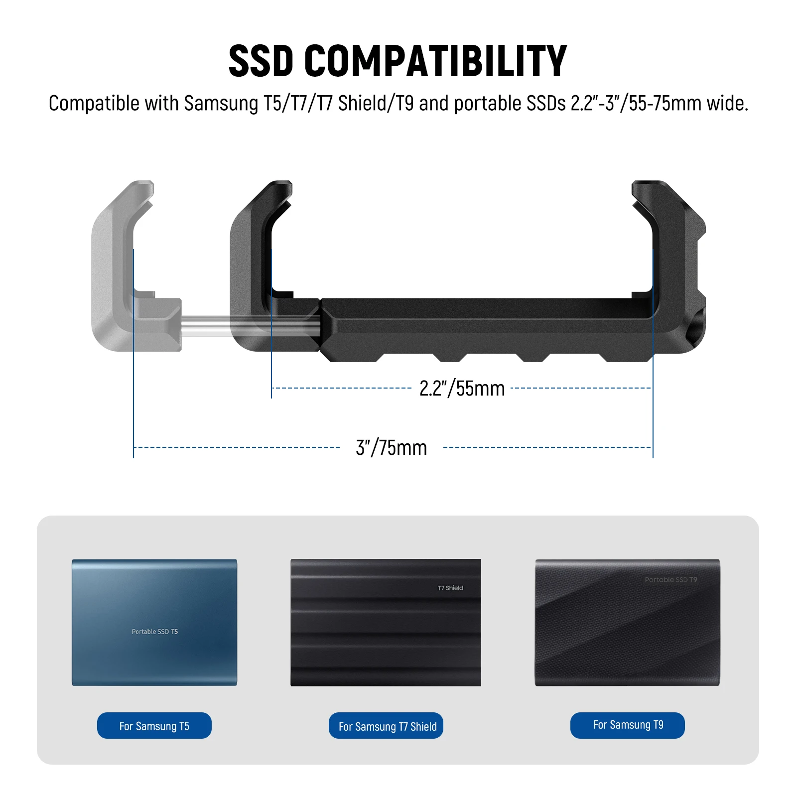 T5 T7 T9 SSD Holder Mount Bracket for iPhone 15 Pro Max Phone Cage PA023, 2.2"-3