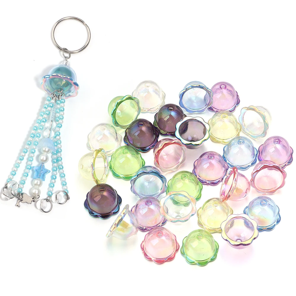 Acrylic Glitter Wind Bell Spacer Beads Transparent Jellyfish Beads for Jewelry Making Phone Chain Decoration 6pcs