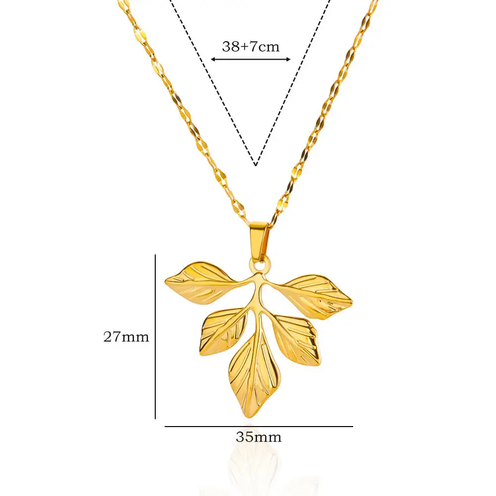 Stainless Steel Leaf Pendant Necklace for Women Gold Plated
