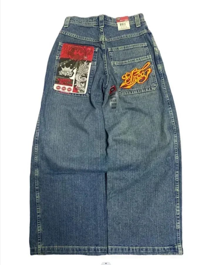 

JNCO Street Jeans New Y2K Harajuku Hip Hop Letter Embroidered Vintage Baggy Jeans Denim Pants Men Women High Waist Wide Trousers