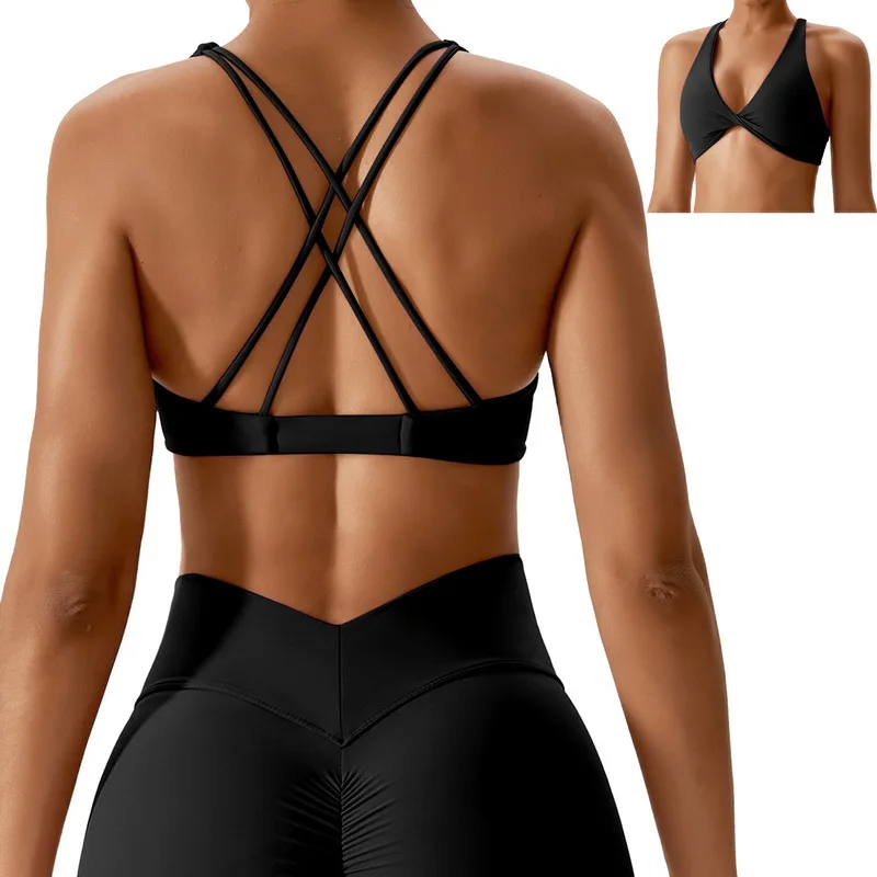 Cross Strap Sports Bra para Mulheres, Push Up Bra, Yoga Gym Crop