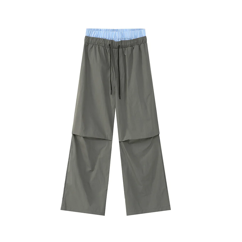NOYMEI Fashion Niche Design Men Pants Causal Summer Layering Loose All-match Patchwork Contrast Color Drawstring Trousers WA4405