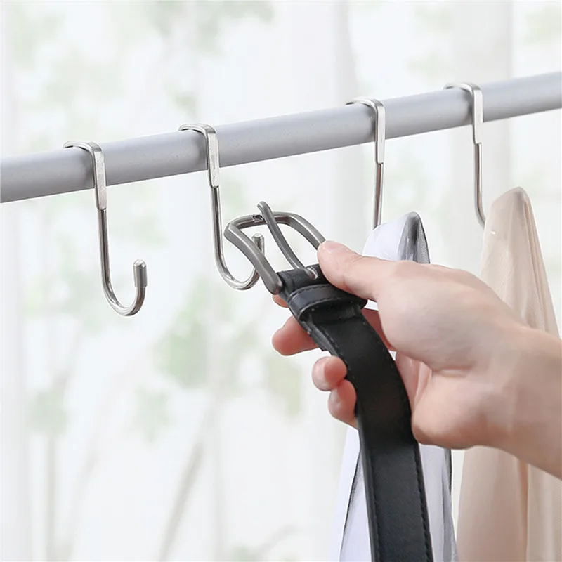 Shower Door Hook Stainless Steel Over Frameless Glass Hanger Bath Towels Clean Ball Squeegee Holder Rack S-Shape Drilling-Free