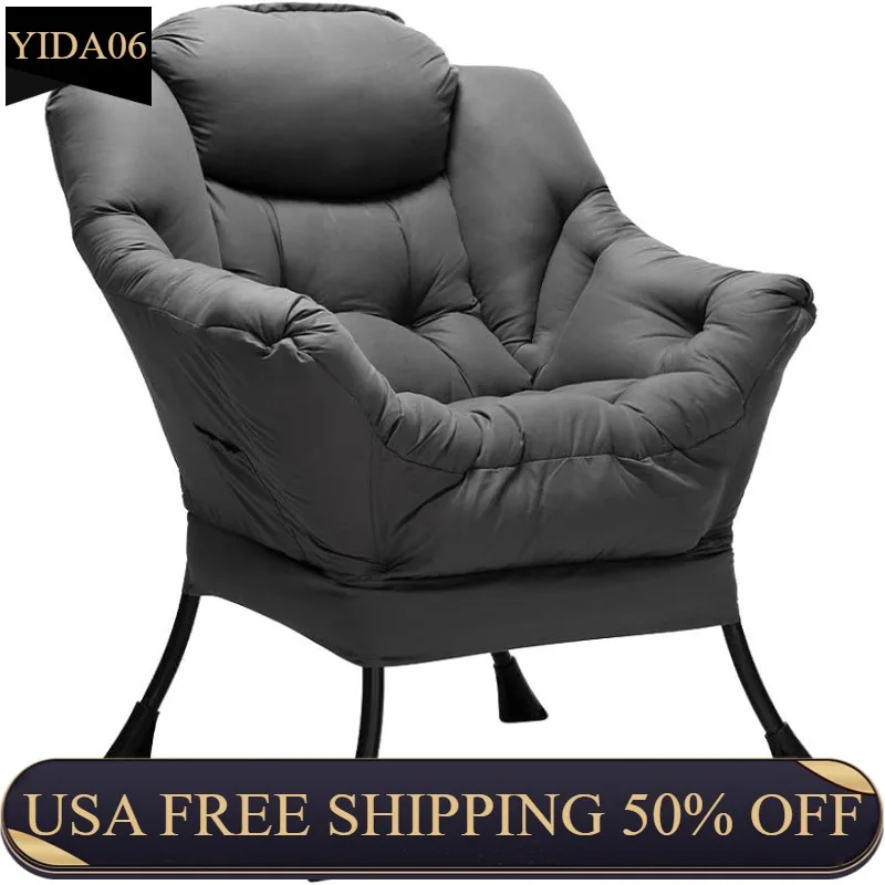 

Modern Cotton Fabric Lazy Chair, Accent Contemporary Lounge Chair, Single Steel Frame Leisure Sofa Chair with Armrests