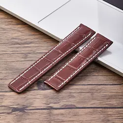 Genuine Soft Leather Watch Strap with Solid Folding Clasp - Black or Brown Cowhide Wrist Band - 20mm (Brown)