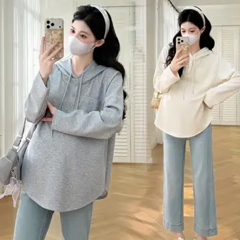 Oversized Hooded Top For Pregnant Women In Spring Wind Resistant Construction Soft Maternity Hoodies For Daily Wear A2UB