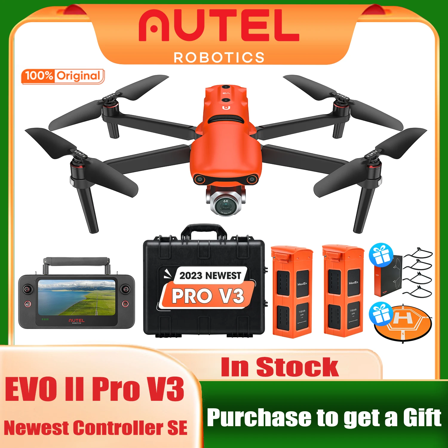 

Autel Robotics EVO II Pro V3 Camera Drone Son-y 1" CMOS Sensor & 6K HDR Video Drone 12-Bit DNG with 6.4" Smart Controller SE