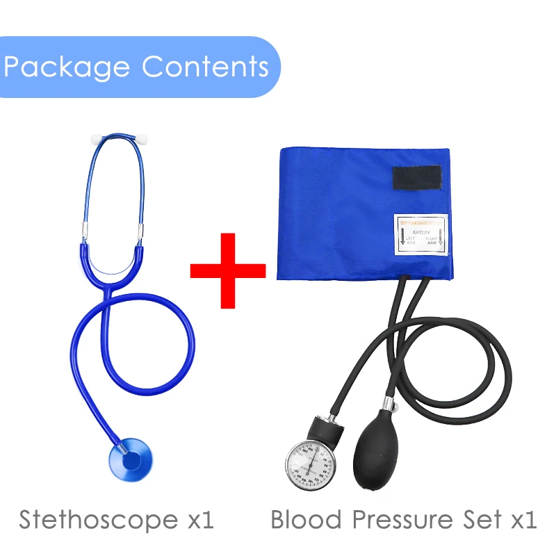 Blue Manual Medical Blood Pressure Monitor Meter BP Cuff Manometer Upper Arm Aneroid Sphygmomanometer & Cardiology Stethoscope