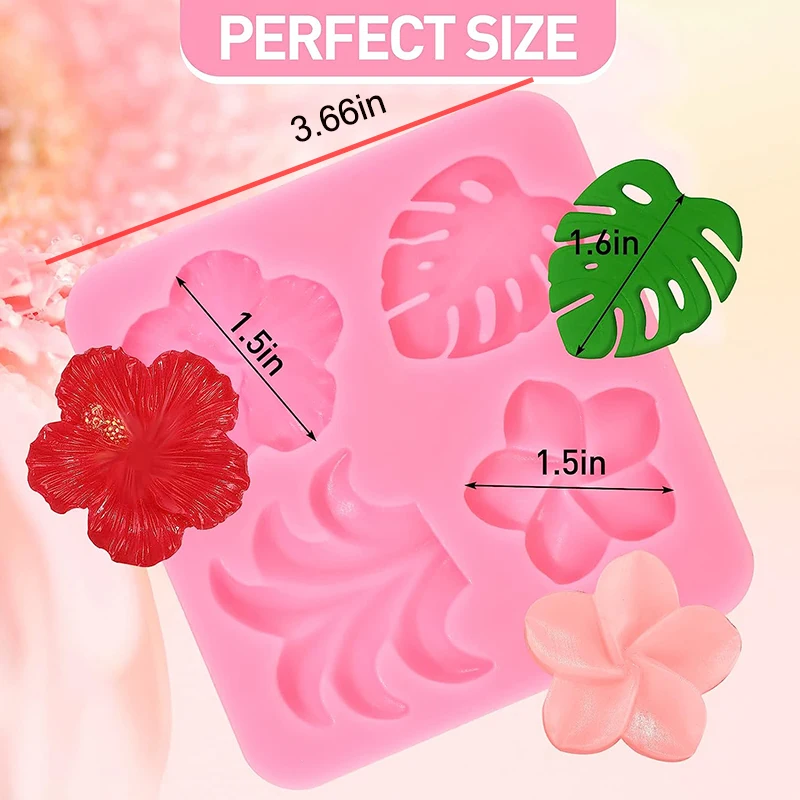 Hawaiian ische tropische Blume Blattform Hibiskus Monstera Blatt Silikon Fondant Form für Schokolade Cupcake Topper Kuchen dekorieren – Detail 2
