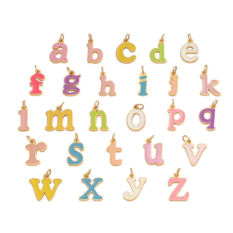

Fnixtar 26Pcs/Lot Alphabet Letters Initials Charms Stainless Steel Mirror Polish Colorful Enamel Pendant For DIY Making Necklace