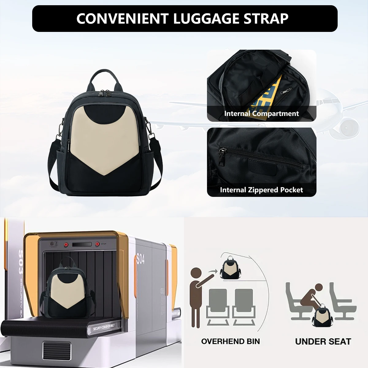 Hong Kong Simple Color-Blocked Women's Backpack 2025 New Large-Capacity Nylon Anti-Theft Backpack Versatile Casual School Bag for Shopping, Travel, Commuting, and Work