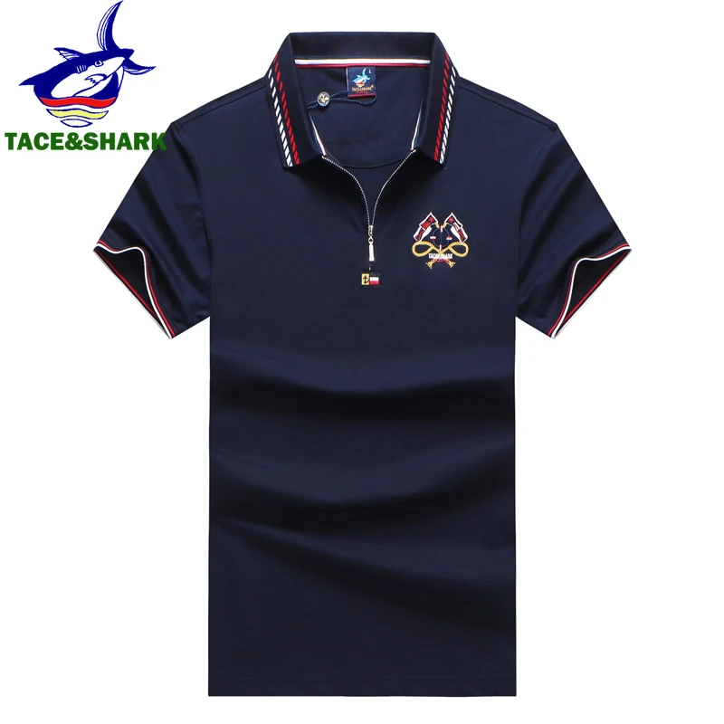 

TACE&SHARK Fashion Solid Color Shark Embroidery Polo Shirt Summer Men Business Shark Polos Tops Mens Casual Slim Fit Clothing