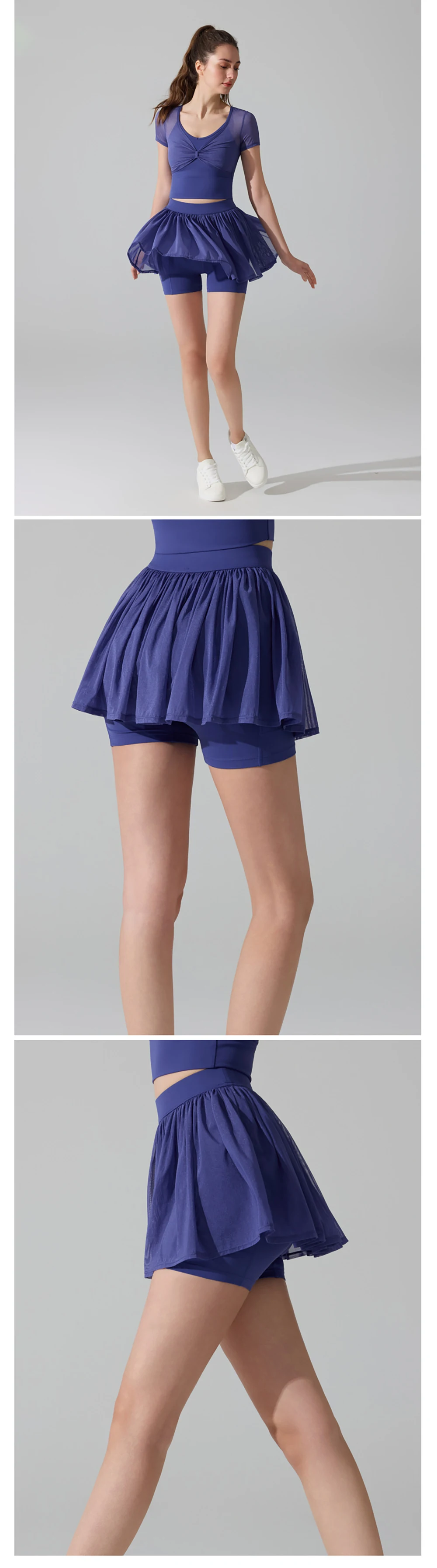 Plissierter Rock mit Yoga-Shorts, Mesh-Sportunterteil, Seitentasche, Activewear, Leichtgewicht, Badminton-Skort, Tennis, Flexibles Workout – Detail 12