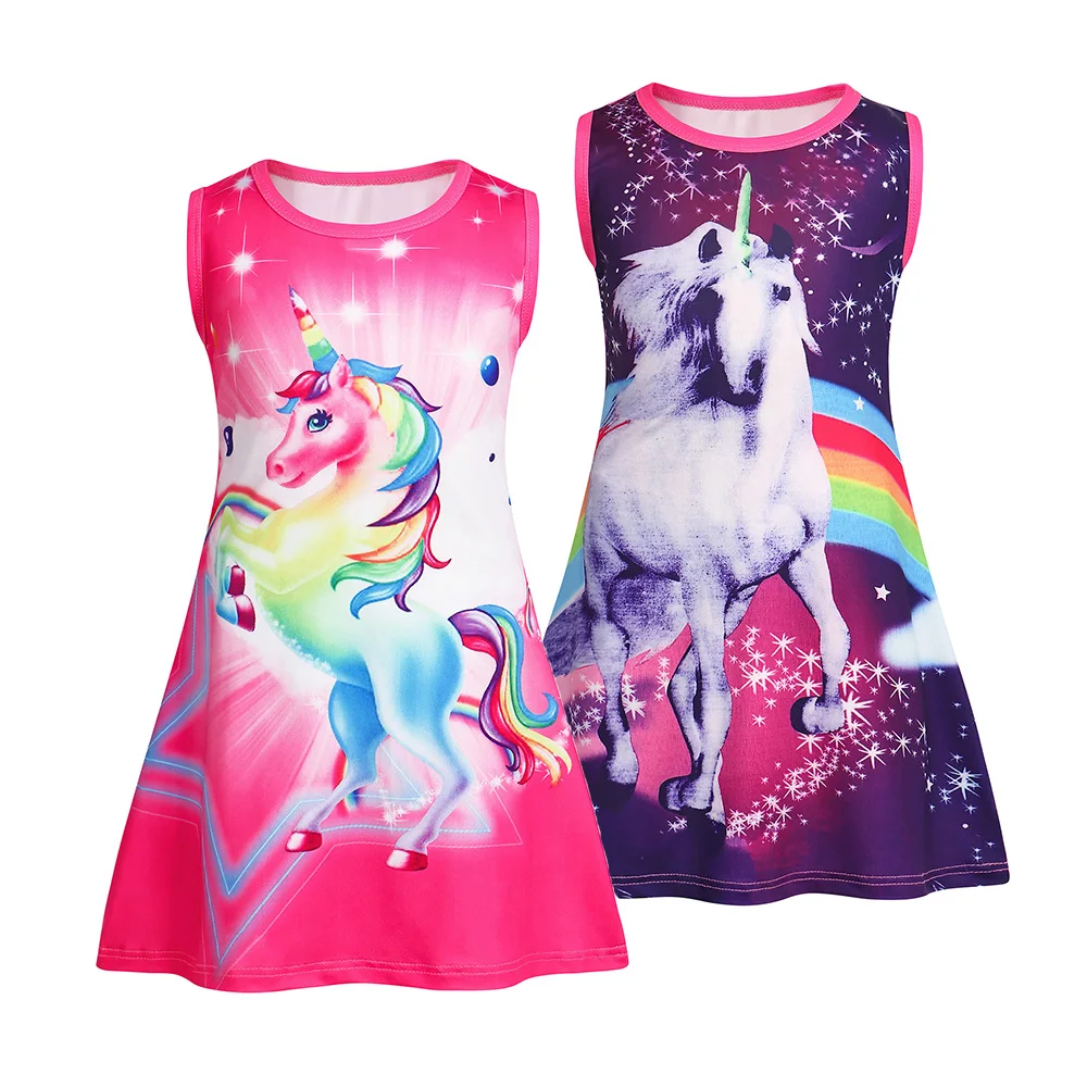 

Jurebecia Girls 2 Piece Unicorn Nightdress Set Kids 3D Color Printed Pajama Sleeveless Unicorn Pajamas For 3-10 Year Old