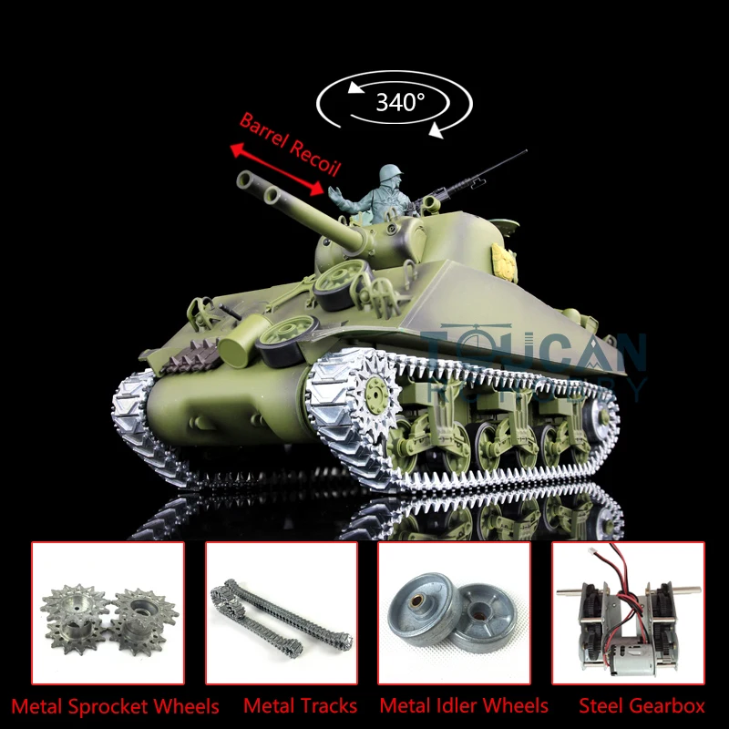 Canon Avec Recul Métallique Pour Char RC Sherman M4A3 1/16 Henglong - Neuf - Pièce Upgrade