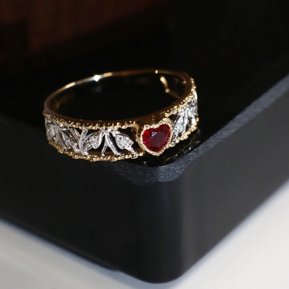 UBESTNICE Palace Style Real 18K Solid White Gold Jewelry AU750 Irregular Skeleton Love Heart Natural Pigeon Blood Red Ruby Rings 5