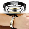 Fashion Men's Cross Stainless Steel Woven Leather Rope Bangles Religious Party Prayer Wishing Amulet Bracelet Jewelry Gift 5