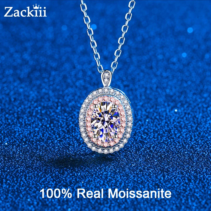 

Real 1 Carat Oval Moissanite Pendant Necklace For Women 100% 925 Sterling Silver Sparkling Wedding Party Fine Jewelry