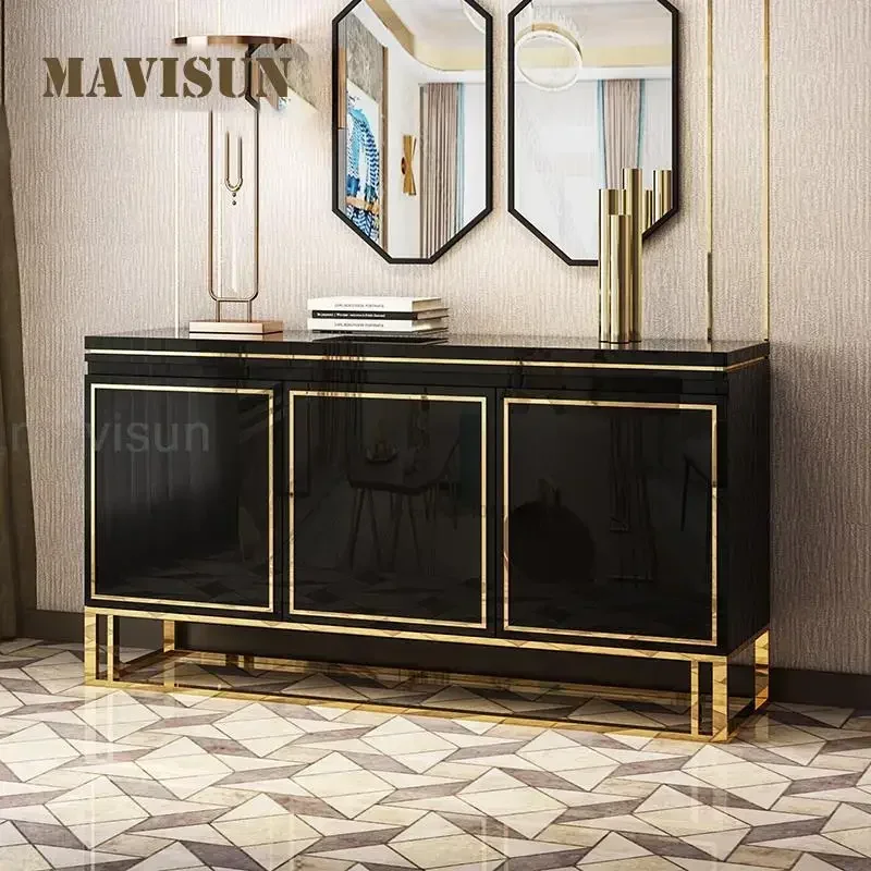 Light Luxury Piano Paint Black Storage Cabinet For Restaurant Postmodern Hallway Furniture High-end Wooden Sideboard