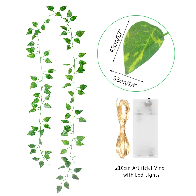 2m Soie Vert Feuille Cordon Lumières Lierre Vigne Fausses Feuilles Lumières  Led Pour Maison Chambre Fée Glowing Artificiel Plante Jardin Décor