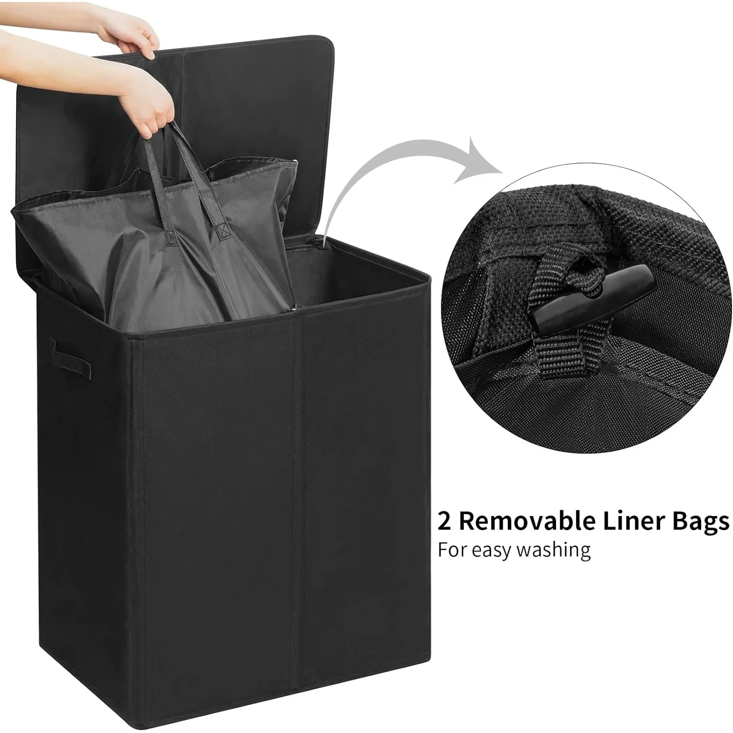 Clothing Sorting Basket WOWLIVE 154L Double Laundry Hamper with Lid and Removable Laundry Bags Large Dirty Clothes Hamper 2 section Collapsible